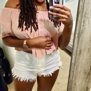 White Distressed Denim Shorts